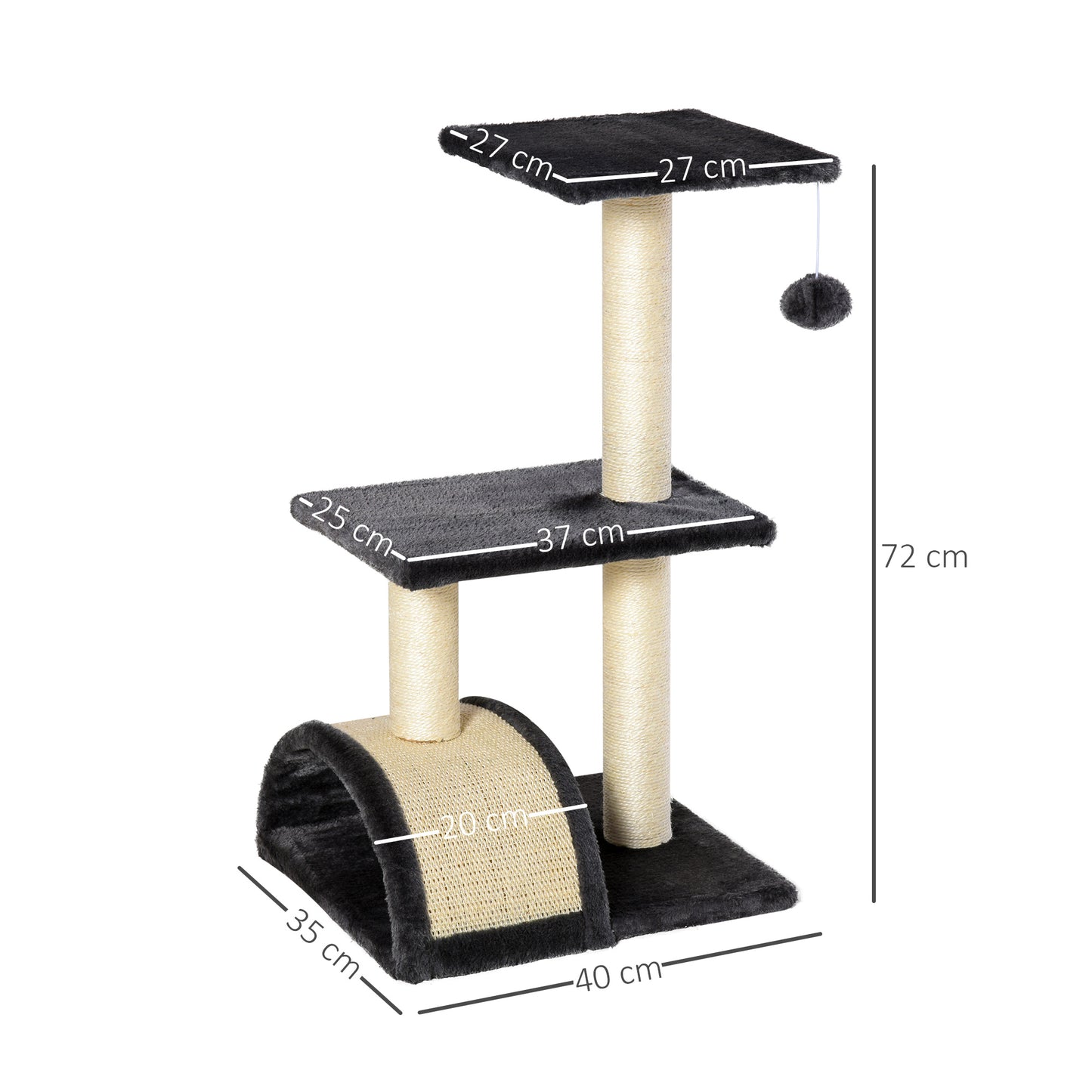 PawHut Cat tree Tower 72cm Climbing Activity Centre Kitten-Grey