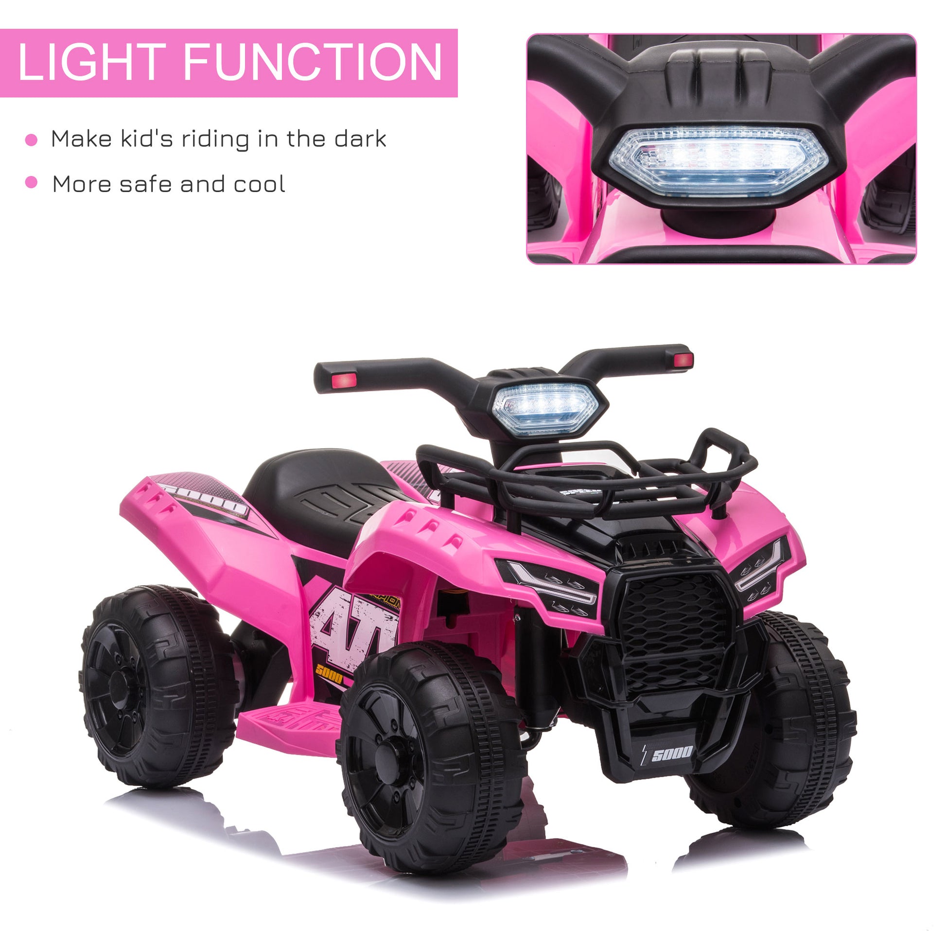 Homcom 6V Kids Electric Ride on Car Toddlers Quad Bike ATV Toy With Music for 18-36 months Pink