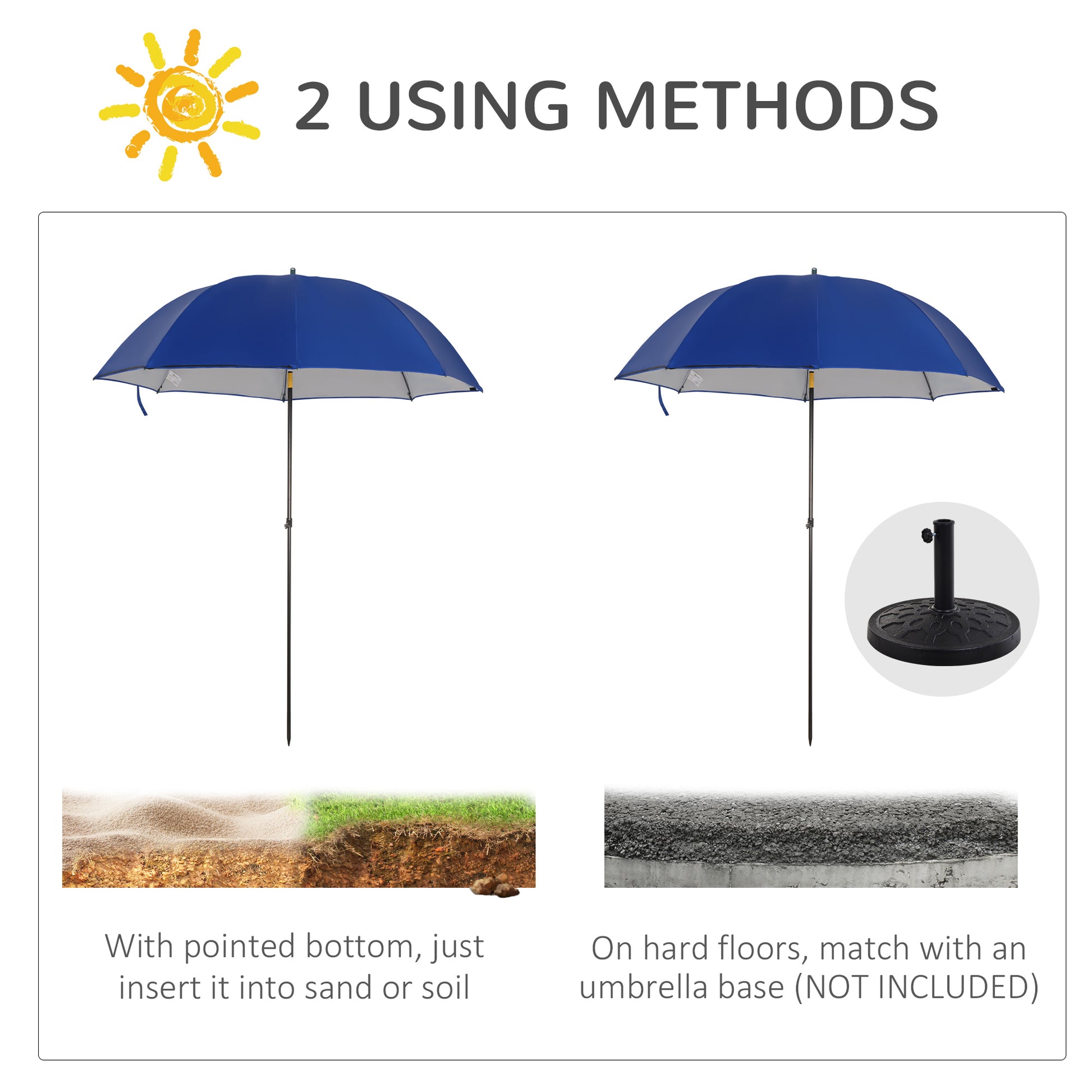 Outsunny 2m Beach Parasol Fishing Umbrella Brolly with Sides and Push Botton Tilt Sun Shade Shelter with Carry Bag