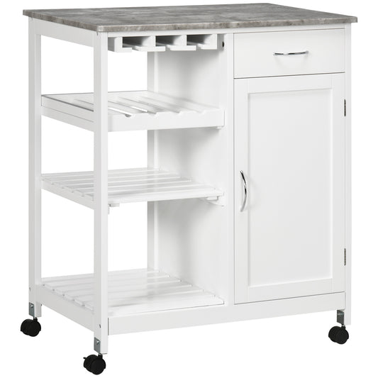 Homcom Compact Kitchen Trolley Utility Cart on Wheels with Wine Rack