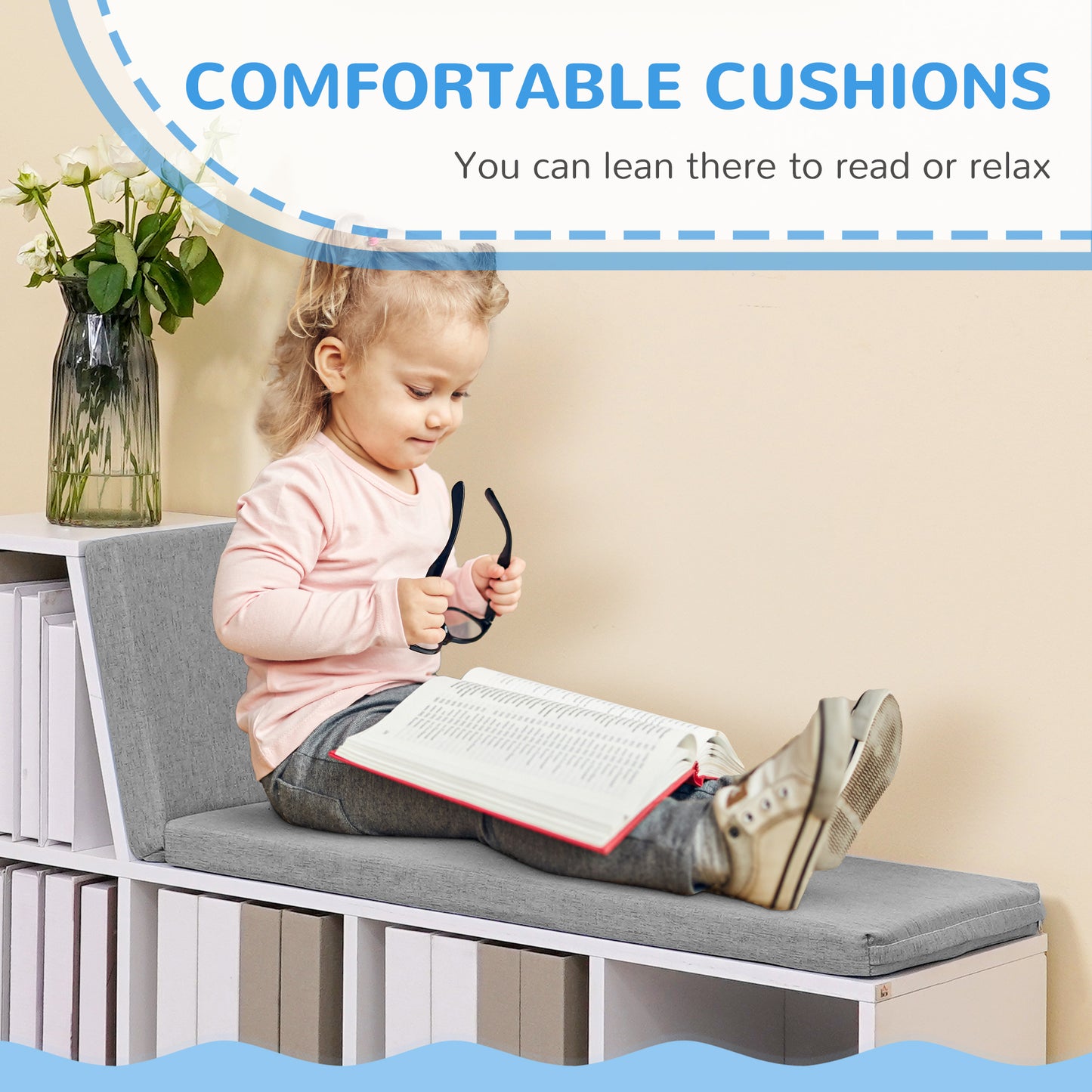 Homcom Bookcase Storage Shelf with Cushioned Reading Seat