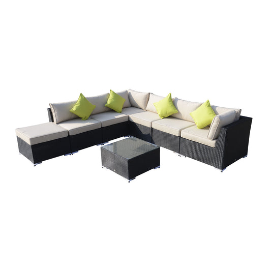 Outsunny 8 Pieces PE Rattan Corner Sofa Set with Thick Cushions