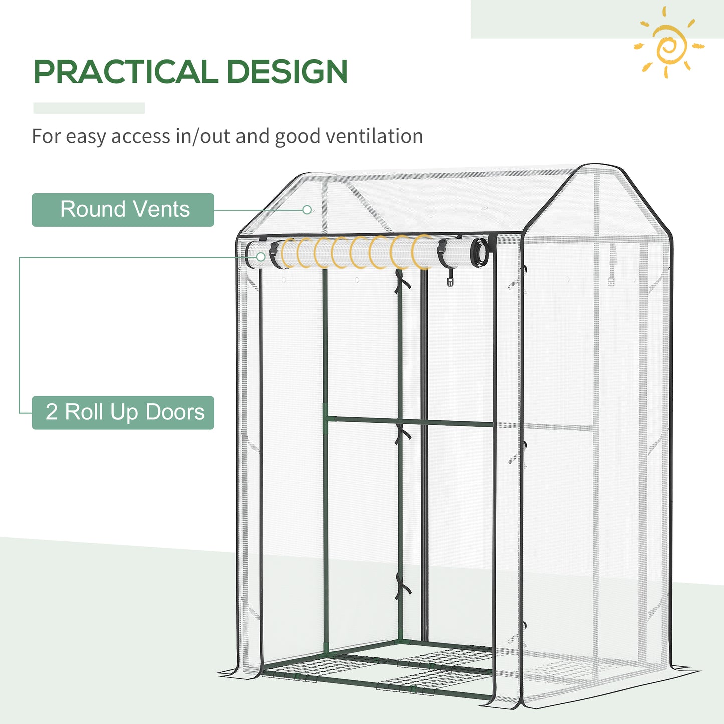 Outsunny Mini Greenhouse with Shelves Portable Garden Grow House for Plants with Roll Up Door and Vents