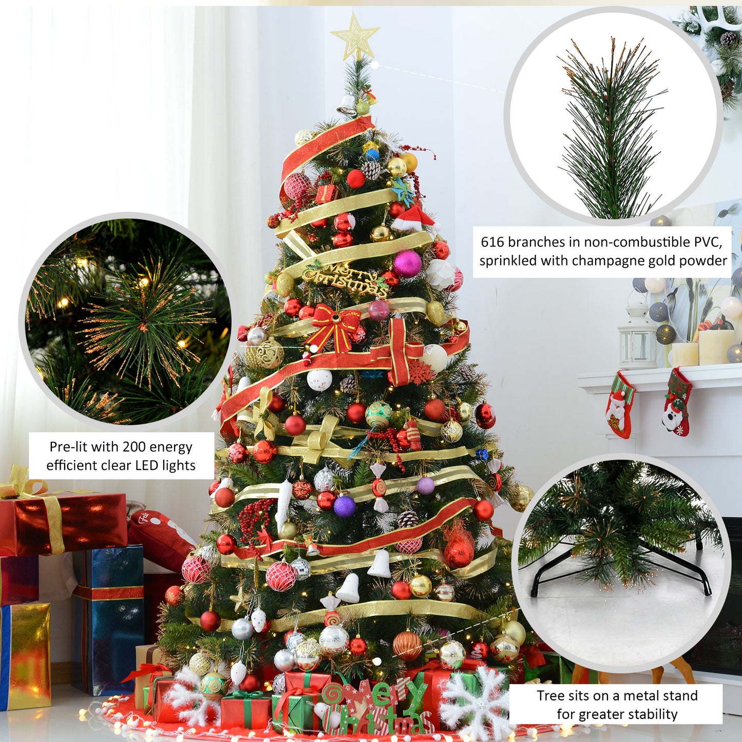 Homcom 6FT Pre-Lit Artificial Christmas Tree