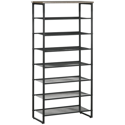 8-Tier Shoe Rack, Shoe Storage Organizer with Mesh Shelves Free Standing Shoe Shelf Stand for 21-24 Pairs of Shoes for Entryway Black and Grey-0