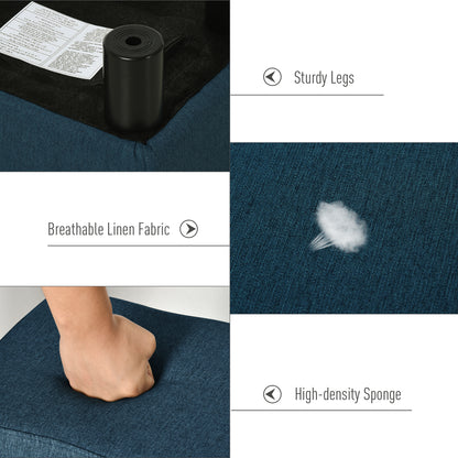 Homcom Linen Fabric Footstool Footrest Small Seat Foot Rest Chair Ottoman Light Home Office with Legs 40 x 30 x 24cm Blue