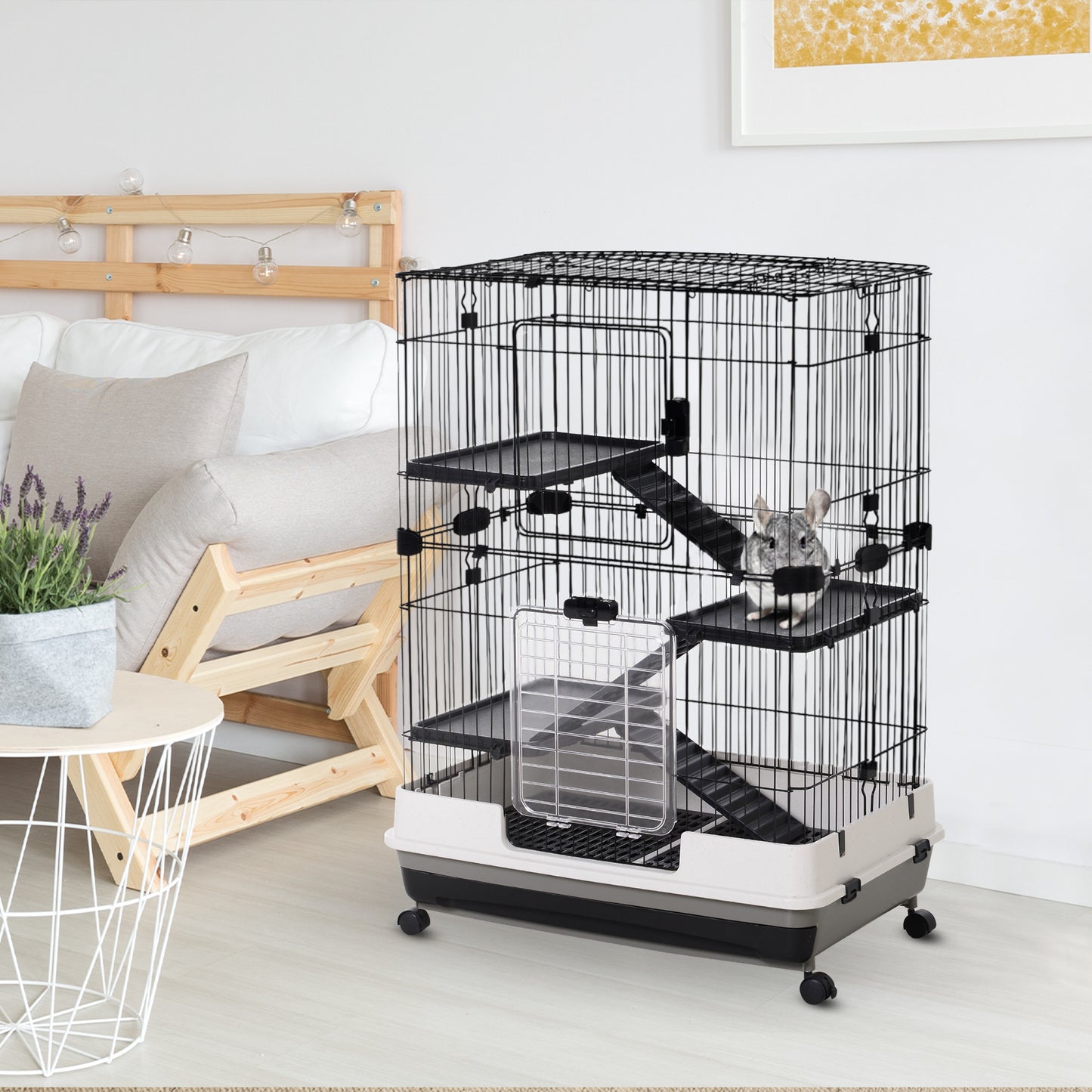 4 Tier Small Animal Cage Black & White by Pawhut