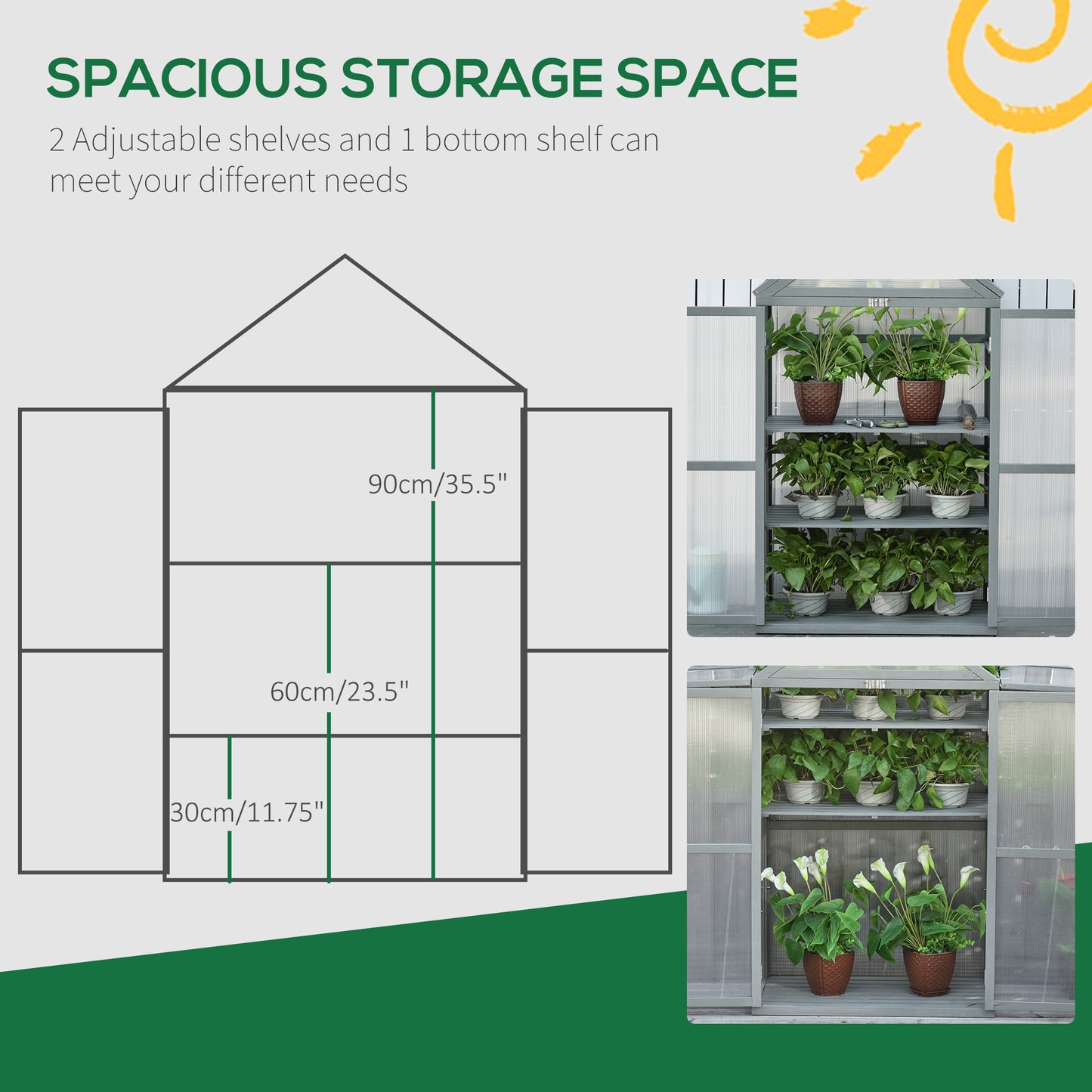 Outsunny 80 x 47 x 138cm Garden Cold Frame Polycarbonate Greenhouse with Adjustable Shelves