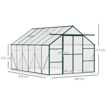 Outsunny Aluminum Greenhouse Polycarbonate Walk-in Garden Greenhouse Kit with Adjustable Roof Vent