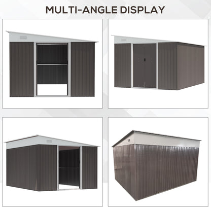 Galvanised 11.3 x 9.2' Sliding Double Door Offset Pent Garden Shed With Ventilation Steel Grey by Steadfast