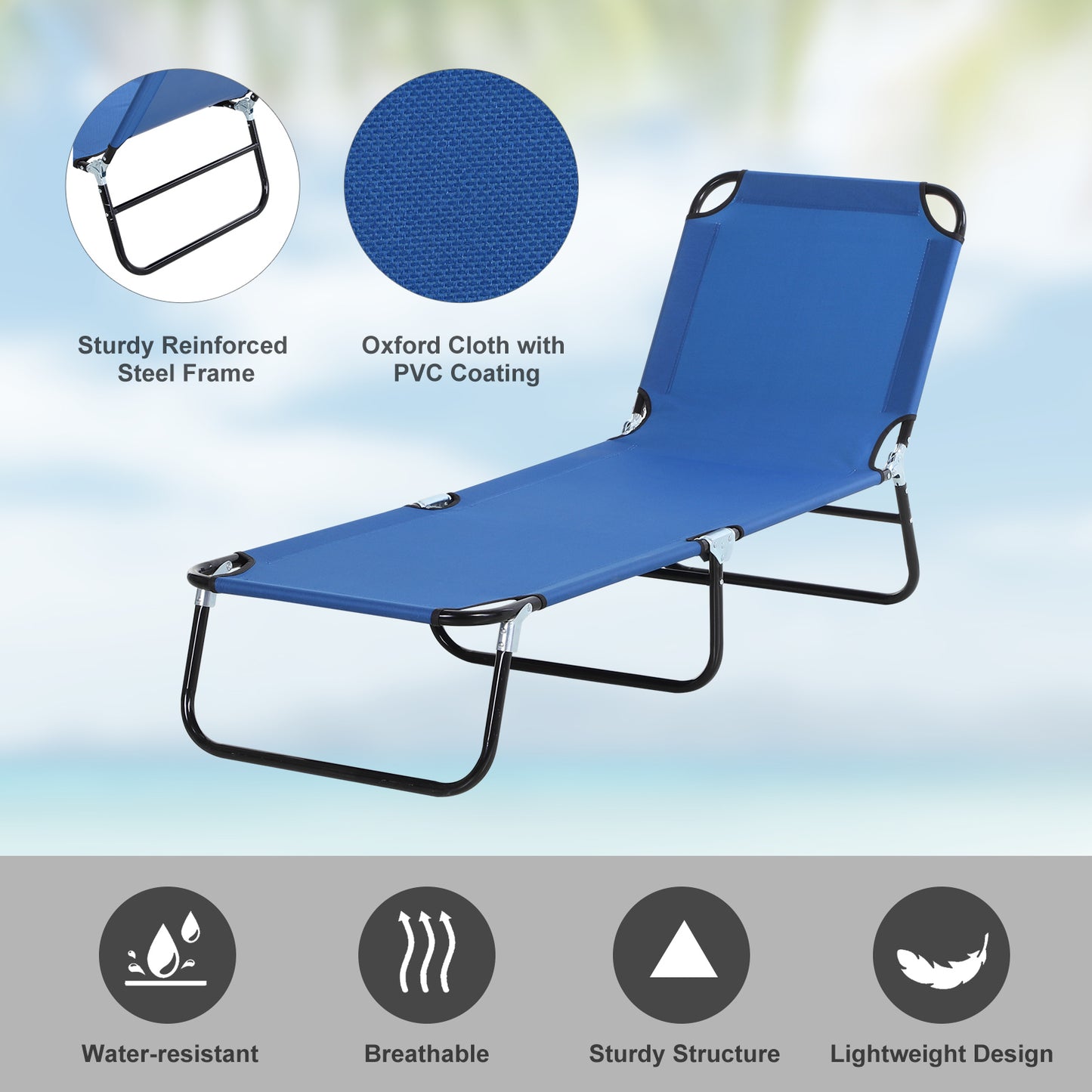 Outsunny Portable Folding Sun Lounger With 5-Position Adjustable Backrest Relaxer Recliner with Lightweight Frame Great for Pool or Sun Bathing Blue