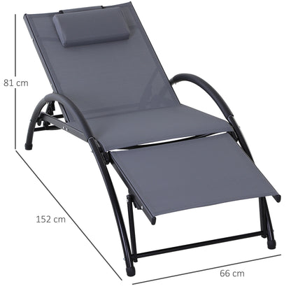 Outsunny Texteline Adjustable Recline Sun Lounger w/ Headrest Grey