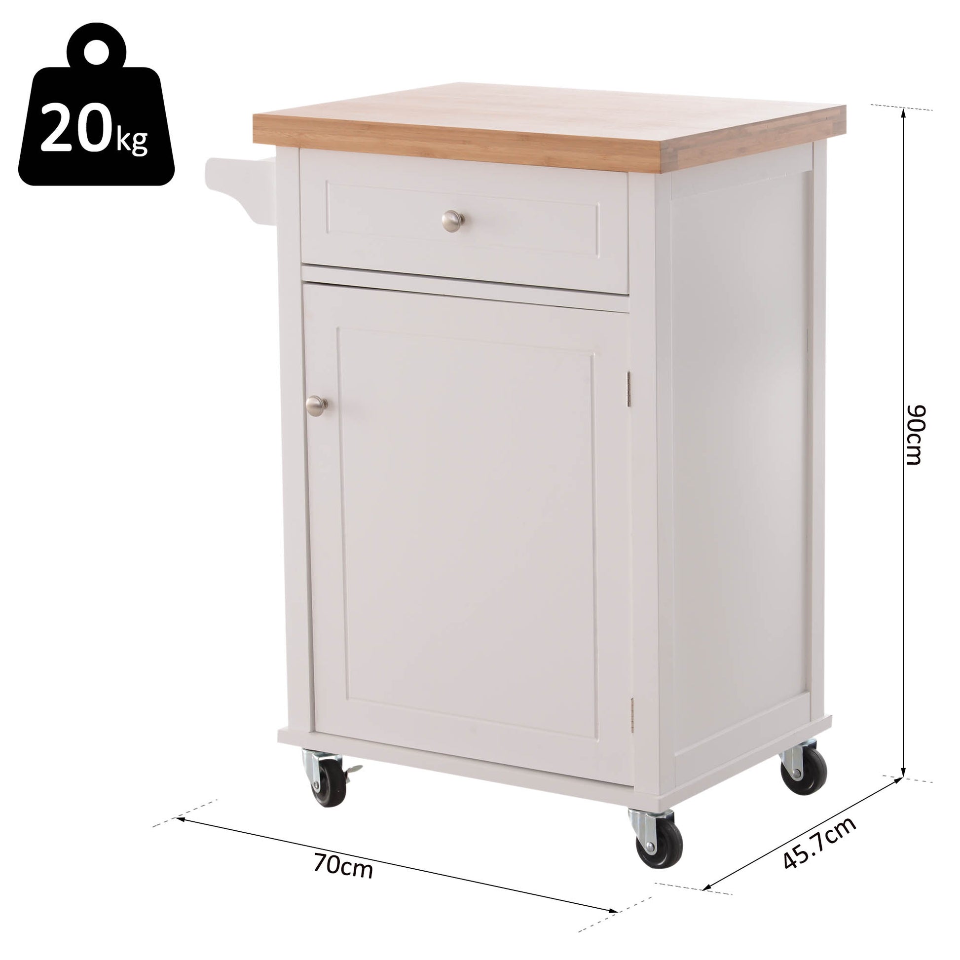 Homcom Kitchen Cart Storage Trolley Wooden Cabinet with Drawer Cupboard Towel Rail White