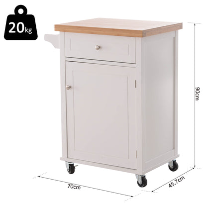 Homcom Kitchen Cart Storage Trolley Wooden Cabinet with Drawer Cupboard Towel Rail White