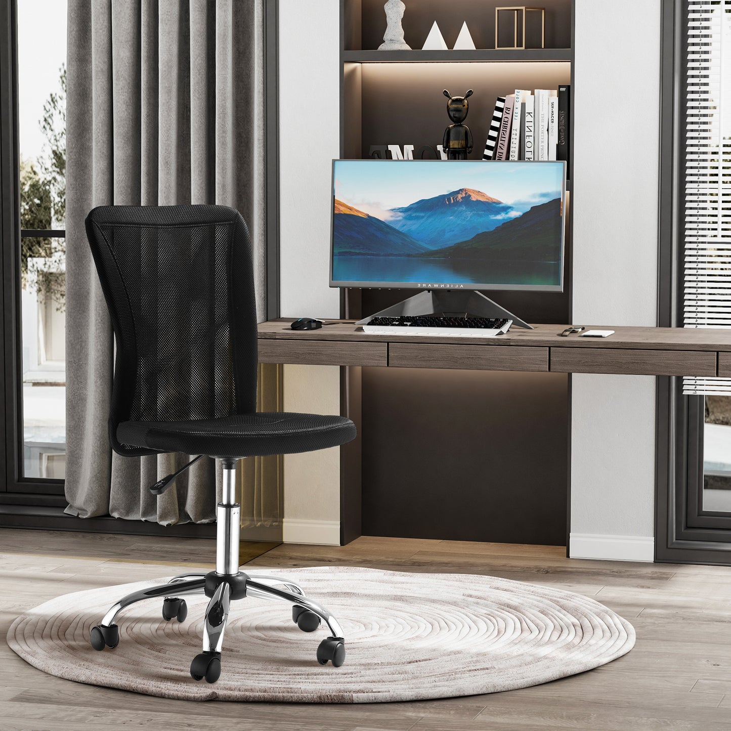 Vinsetto Home Office Mesh Task Chair Ergonomic Armless Mid Back Height Adjustable with Swivel Wheels