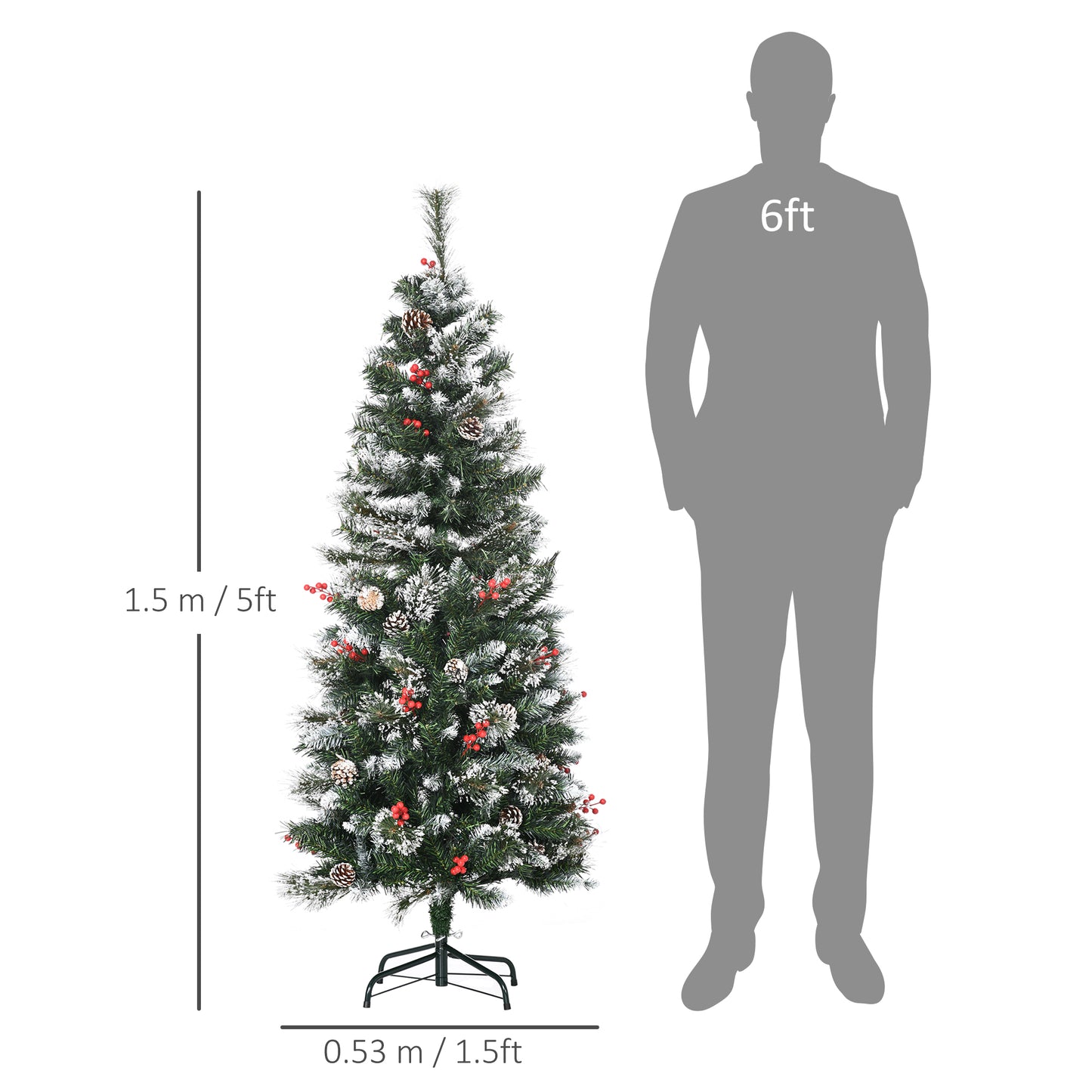 Homcom 5FT Snow Dipped Artificial Christmas Tree Slim Pencil Xmas Tree with 402 Realistic Branches