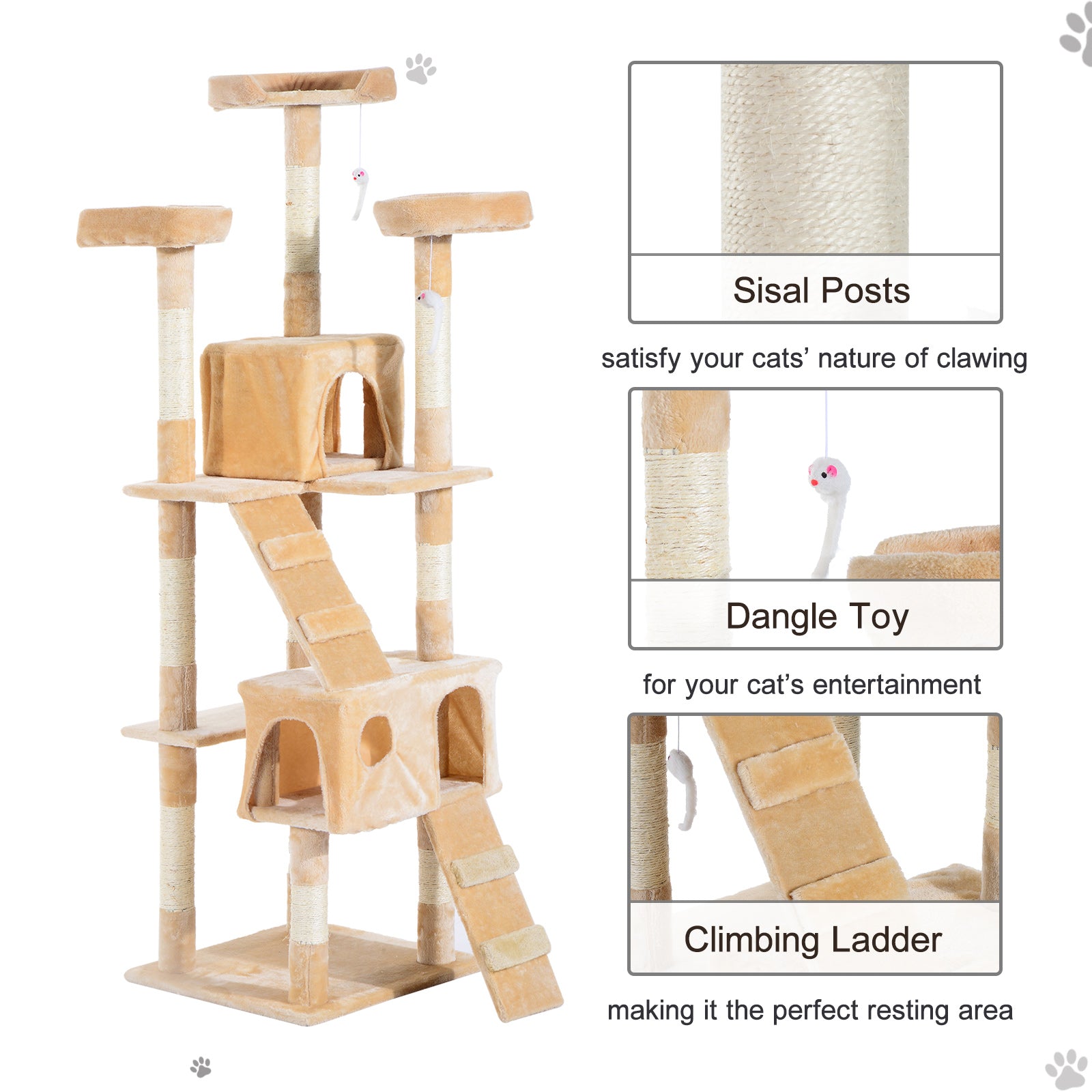 PawHut 170cm Cat Tree Kitten Kitty Scratcher Post Climbing Tower Activity Center House-Cream