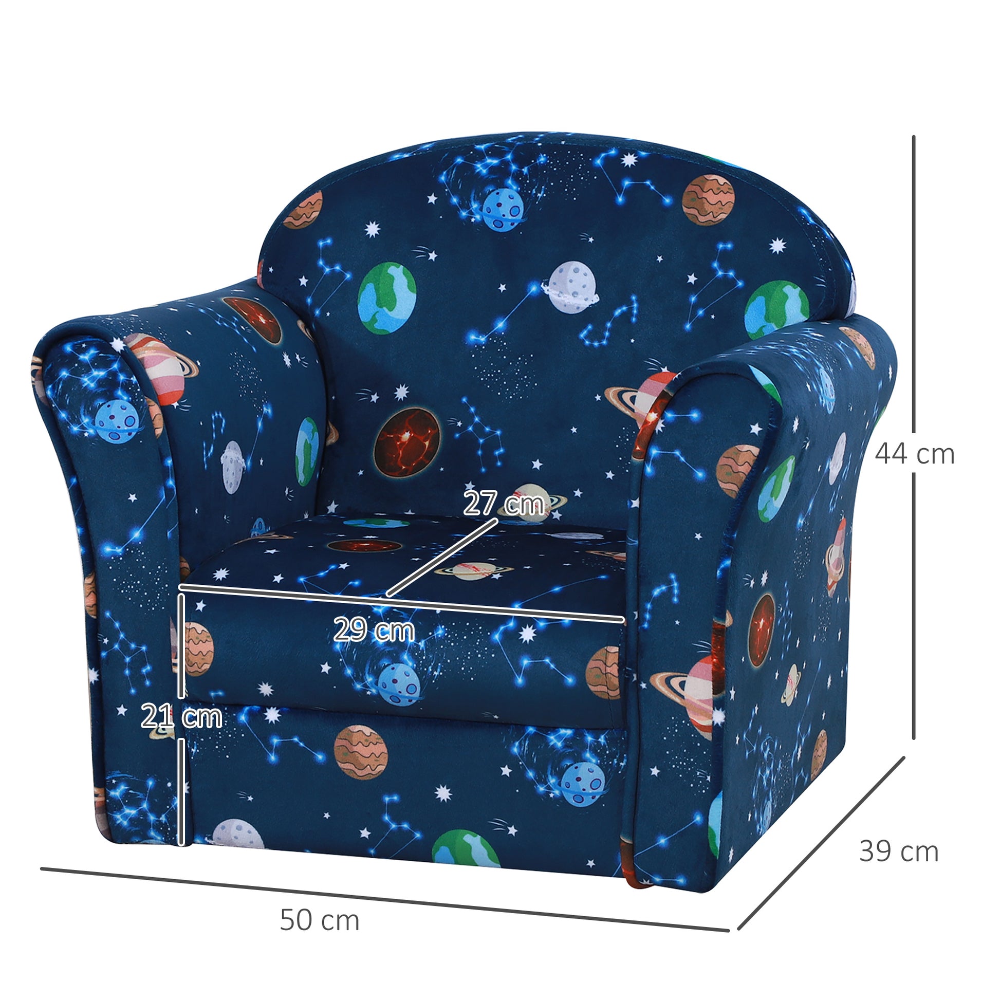 Homcom Kids Planet Themed Armchair With Non Slip Feet Wooden Frame Blue