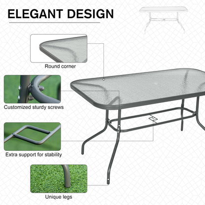 Outsunny Aquatex Glass Garden Table Curved Metal Frame Parasol Hole 4 Legs Outdoor Grey