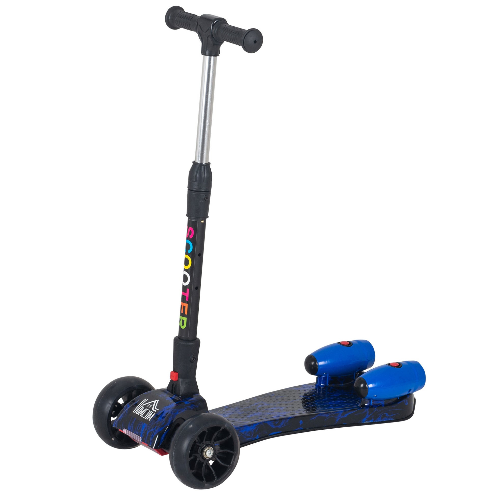 Homcom Scooter for Kids Toddler 3 Wheel Adjustable Height w/ Flashing Wheels Music Water Spray Foldable Kick Scooter for Boys and Girls 3 - 6 Yrs Blue