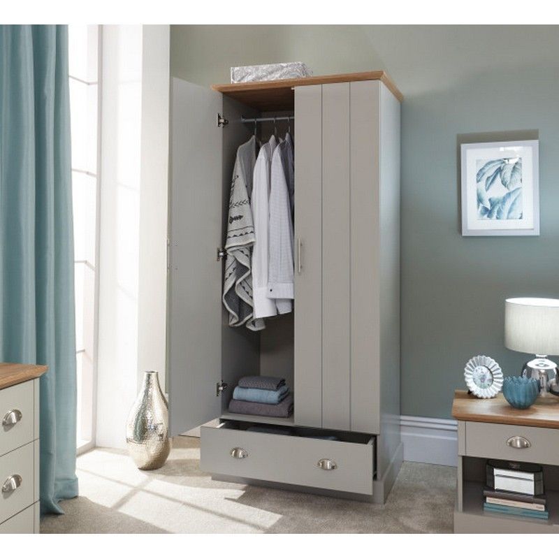 Kendal Tall Wardrobe Grey 2 Doors 1 Drawer