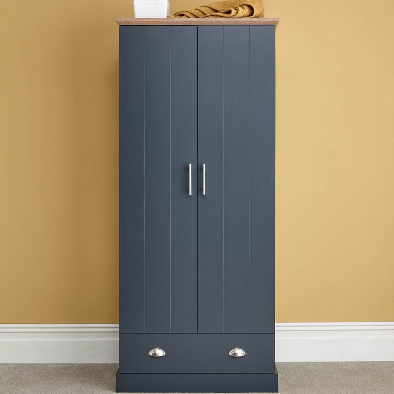 Kendal Tall Wardrobe Blue 2 Doors 1 Drawer