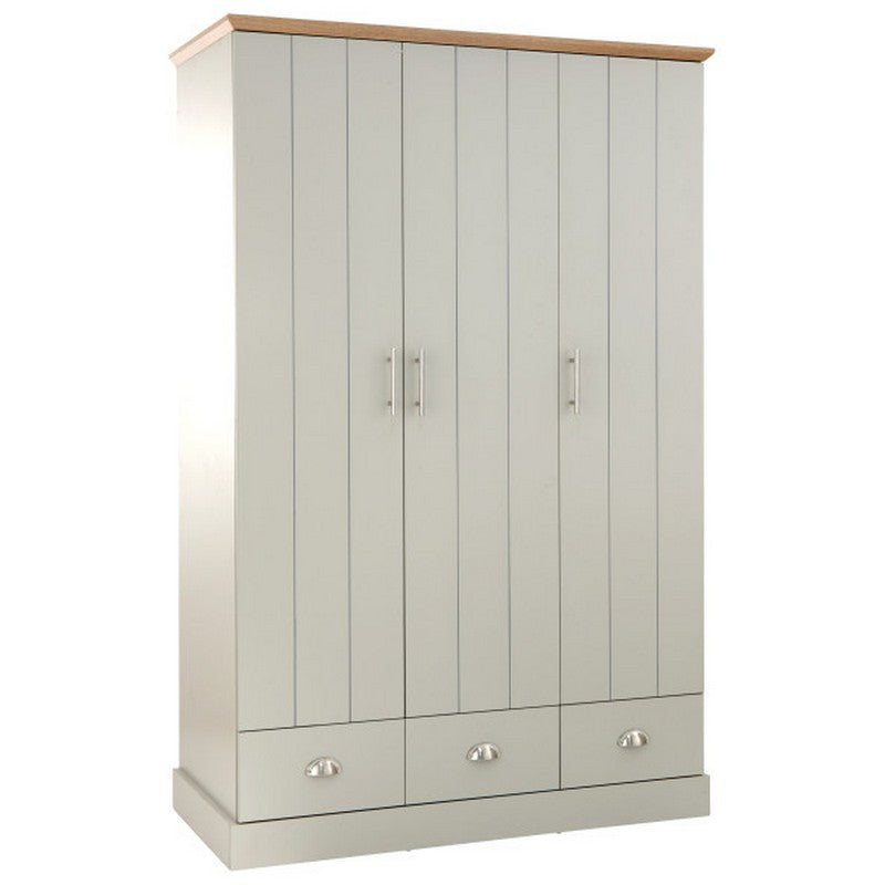 Kendal Tall Wardrobe Grey 3 Doors 1 Shelf 3 Drawers