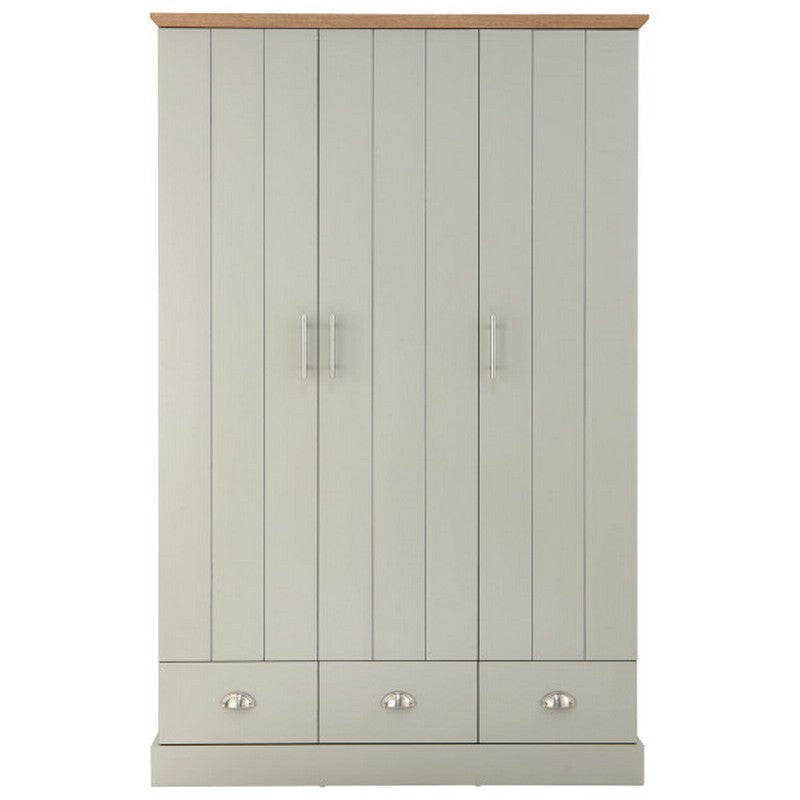 Kendal Tall Wardrobe Grey 3 Doors 1 Shelf 3 Drawers