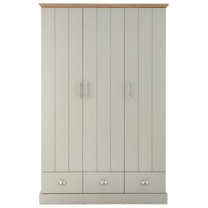 Kendal Tall Wardrobe Grey 3 Doors 1 Shelf 3 Drawers