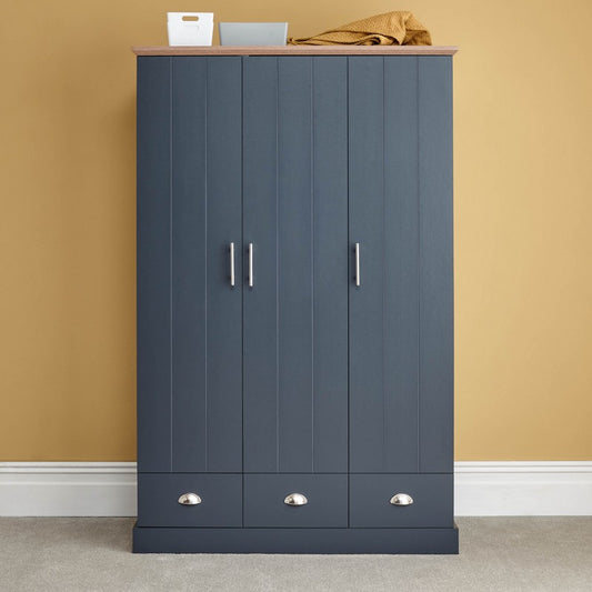 Kendal Tall Wardrobe Blue 3 Doors 1 Shelf 3 Drawers