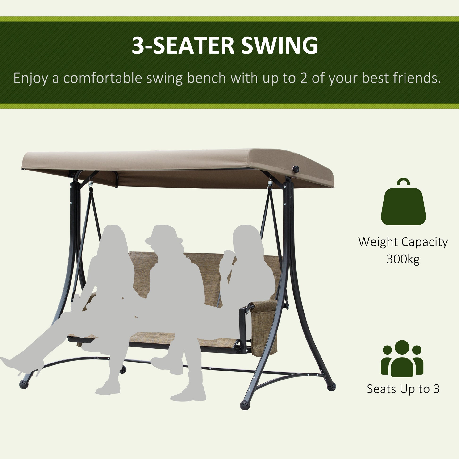 Outsunny 3 Seater Garden Swing Seat Outdoor Swing Chair with High Back Design