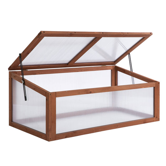 Outsunny Square Wooden Outdoor Greenhouse for Plants with Openable Cover PC Board 100 x 65 x 40 cm