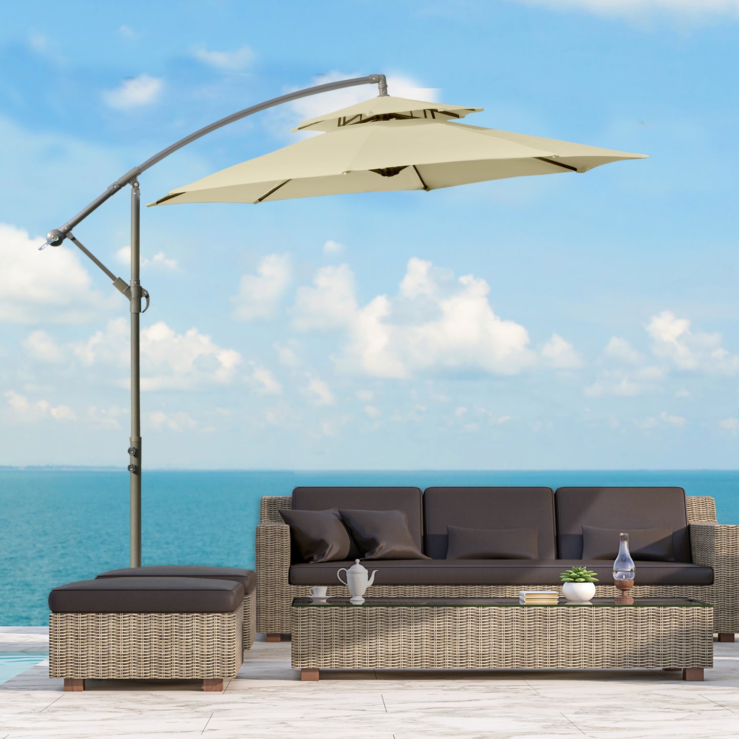 Outsunny 2.7m Garden Banana Parasol Cantilever Umbrella with Crank Handle