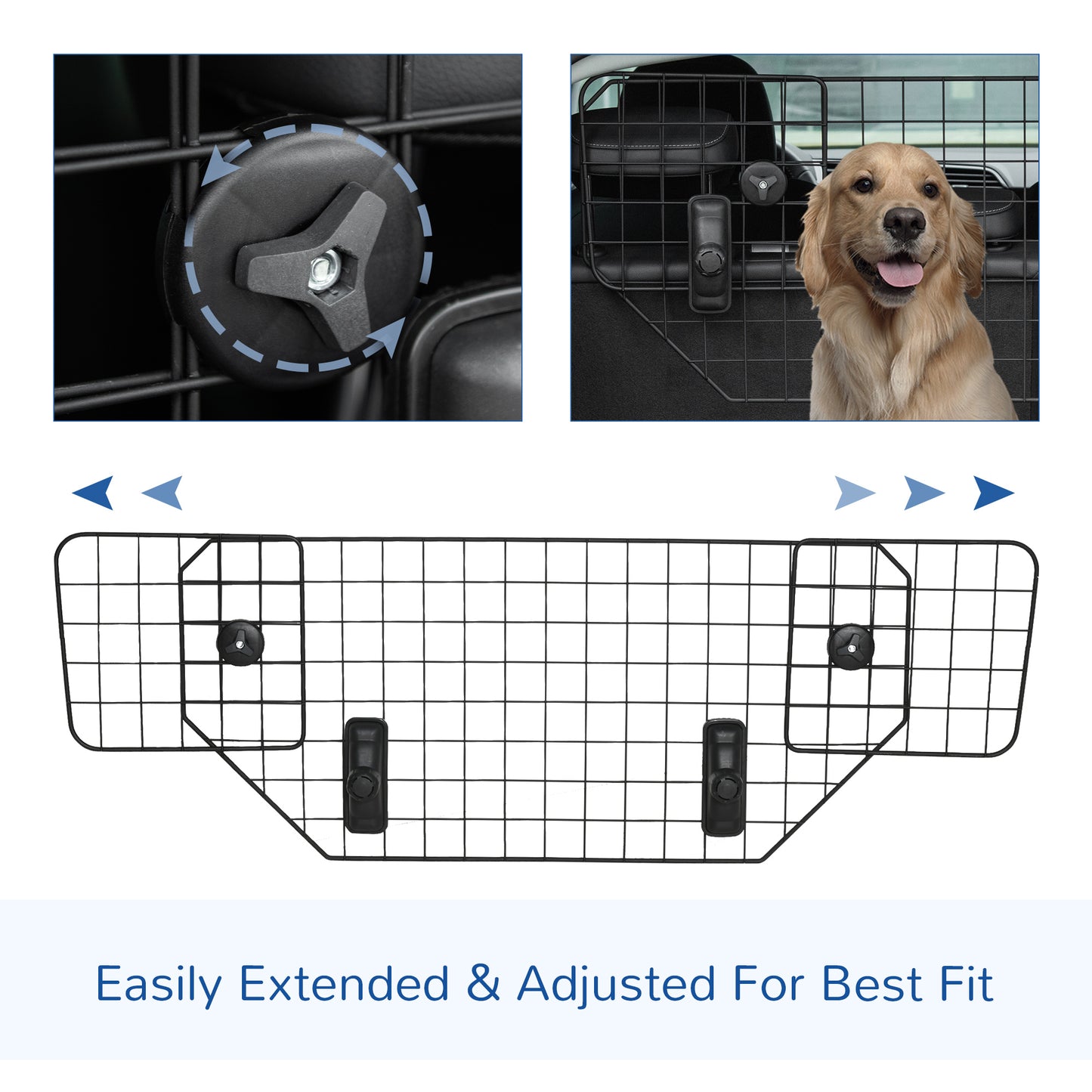 PawHut Dog Guard for Cars Adjustable Boot Barrier Metal Mesh Pet Headrest