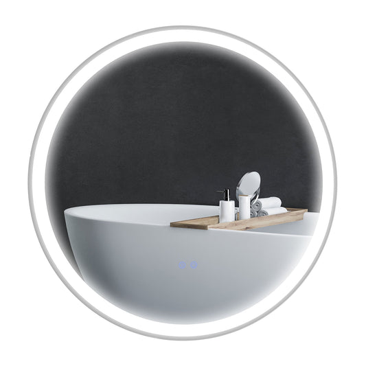 Round Bathroom Mirror with LED Lights, 3 Temperature Colours, Defogging Film, Aluminium Frame, Hardwired, 60 x 60 cm-0