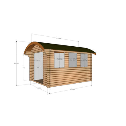 Shire Kilburn 9' 9" x 11' 9" Curved Log Cabin - Premium 34mm Cladding Tongue & Groove