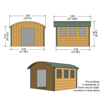 Shire Kilburn 11' 9" x 11' 9" Curved Log Cabin - Premium 28mm Cladding Tongue & Groove with Assembly