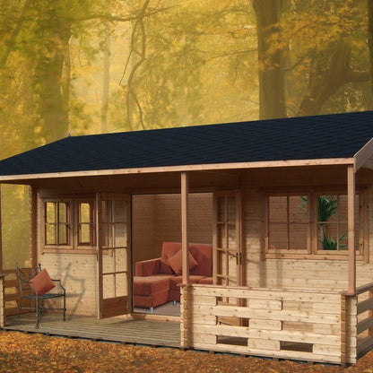 Shire Kingswood 17' 8" x 11' 9" Reverse Apex Log Cabin - Premium 44mm Cladding Tongue & Groove with Assembly