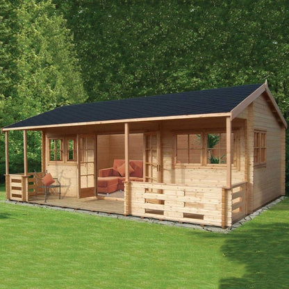 Shire Kingswood 17' 8" x 19' 4" Reverse Apex Log Cabin - Premium 44mm Cladding Tongue & Groove