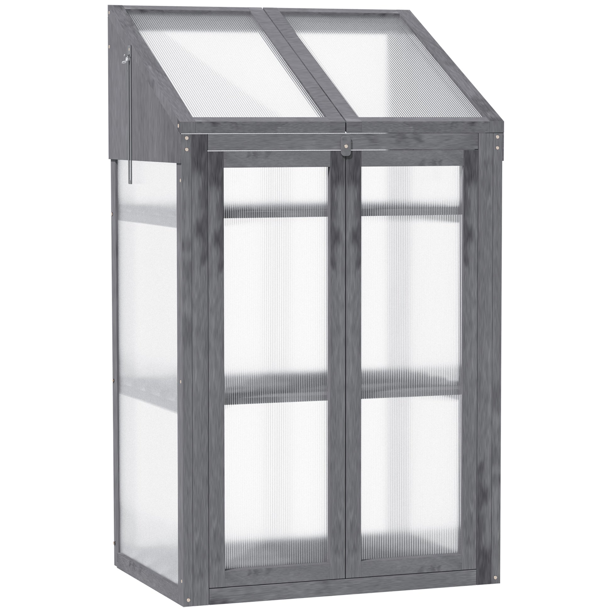 Outsunny Wooden Cold Frame Polycarbonate Greenhouse with Openable Top Cover and Double Door