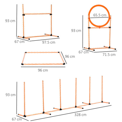 PawHut Pet Agility Training Equipment Dog Play Run Jump Hurdle Bar Obedience Training Set with Adjustable Height Jump Ring High Jumper Weave Poles Square Pause Box Carry Bag Whistle