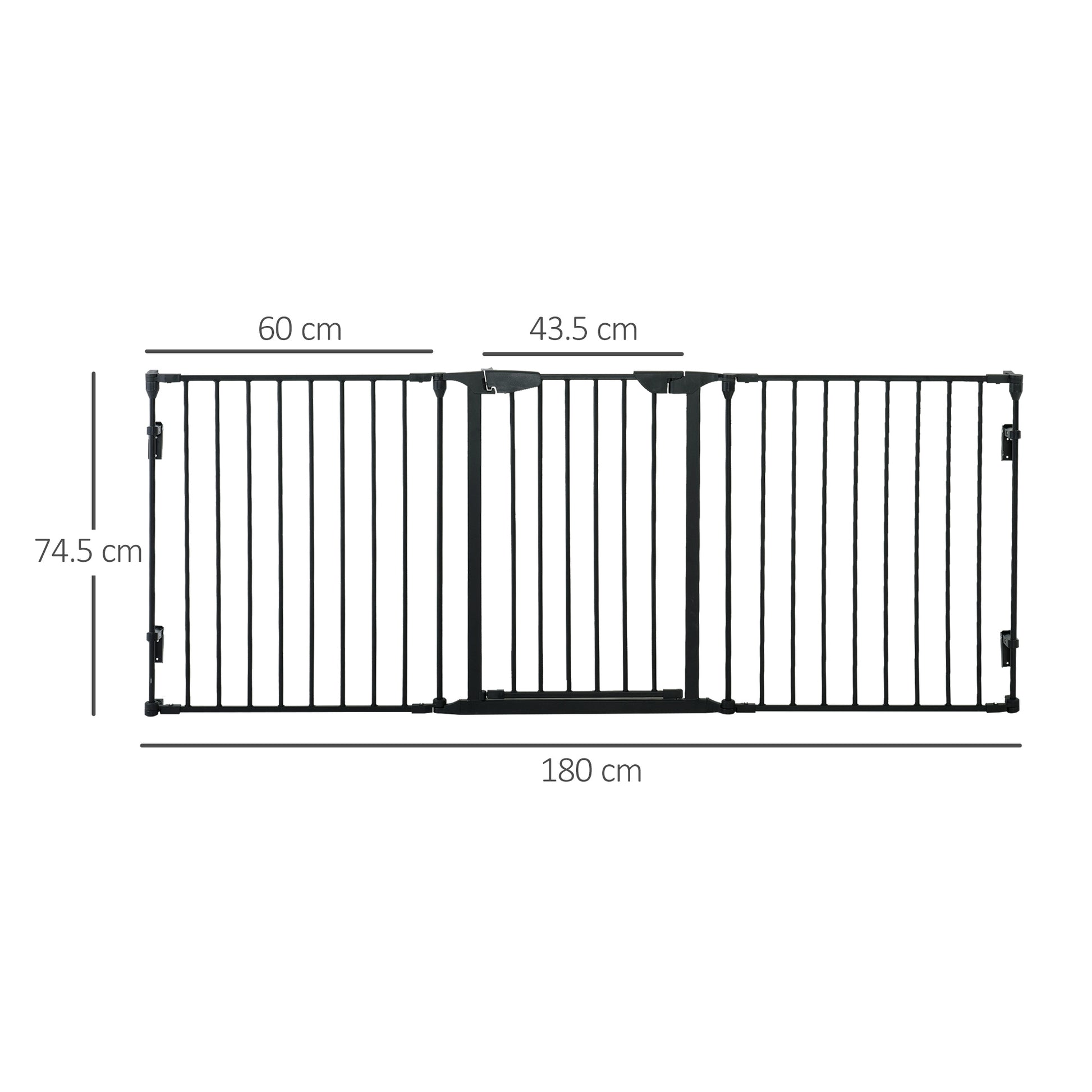 PawHut Pet Safety Gate 3-Panel Playpen Fireplace Christmas Tree Metal Fence Stair Barrier Room Divider with Walk Through Door Automatically Close Lock Black