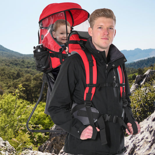 Homcom Baby Backpack Carrier for Hiking with Ergonomic Hip Seat Detachable Rain Cover