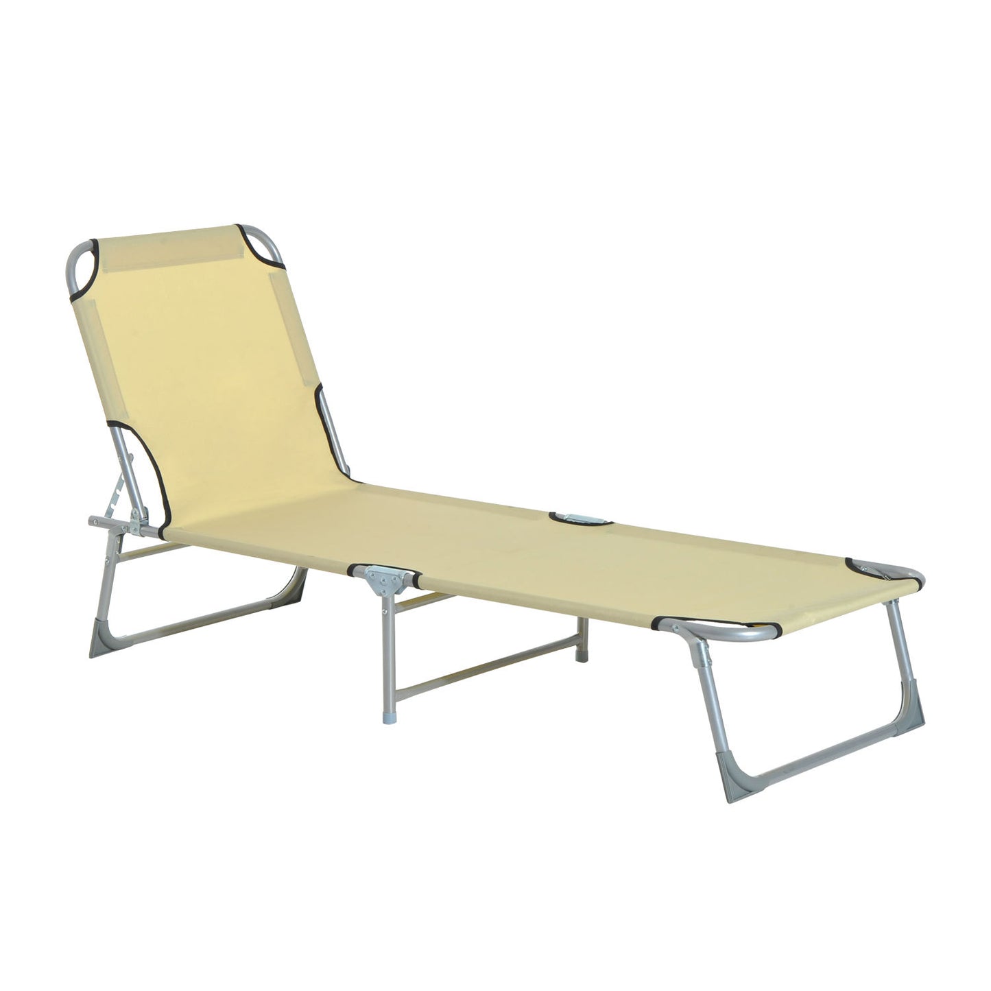 Outsunny Reclining Sun Lounger Chair Folding Camping Bed with 4-Position Adjustable Backrest