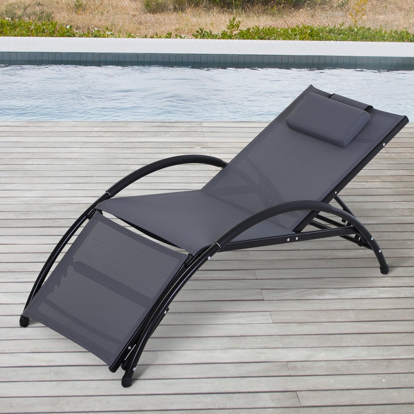 Outsunny Texteline Adjustable Recline Sun Lounger w/ Headrest Grey