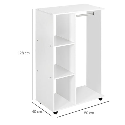 Homcom Open Wardrobe with Hanging Rail and Storage Shelves w/Wheels Bedroom-White