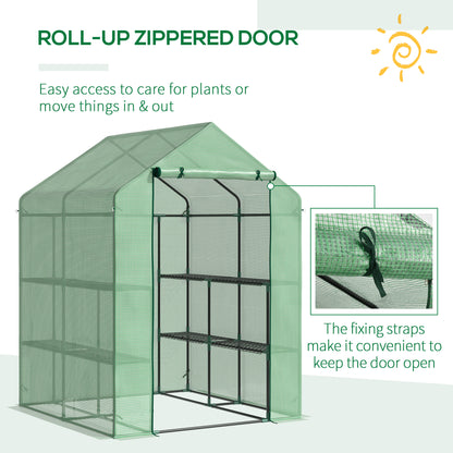 Outsunny Walk in Garden Greenhouse with Shelves Polytunnel Steeple Green house Grow House Removable Cover 143x138x190cm