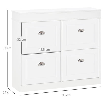 Homcom Shoe Cabinet with 4 Flip Drawers Storage Cupboard with Adjustable Shelf White