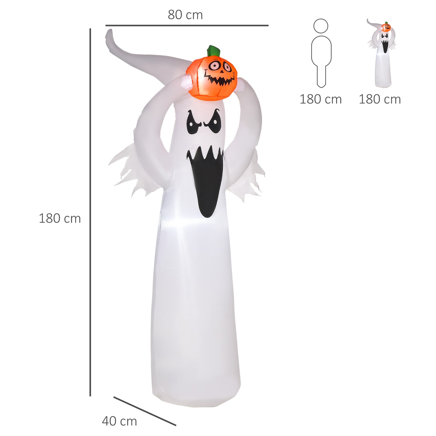 Homcom Inflatable Halloween Floating Ghost Pumpkin Outdoor Decoration w/ LED Lights 6FT