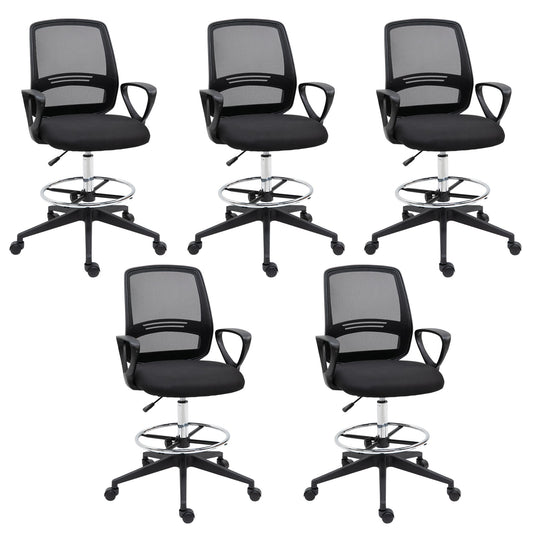 Ergonomic Mesh Back Draughtsman Chairs Tall Office Chair with Adjustable Height and Footrest 360° Swivel, Set of 5-0